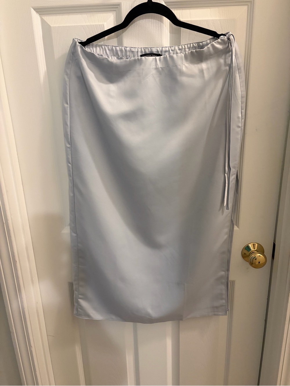 Emerson Lang Light Gray Satin Tie-Waist Midi Skirt